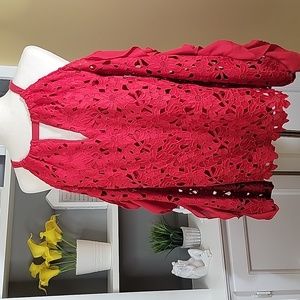INC Red Lace Top Cold Shoulder